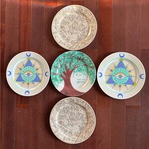 Set of 5 Dinner Size Plates Zodiac Celestial Boho Set Earthbound Trading Co NEW